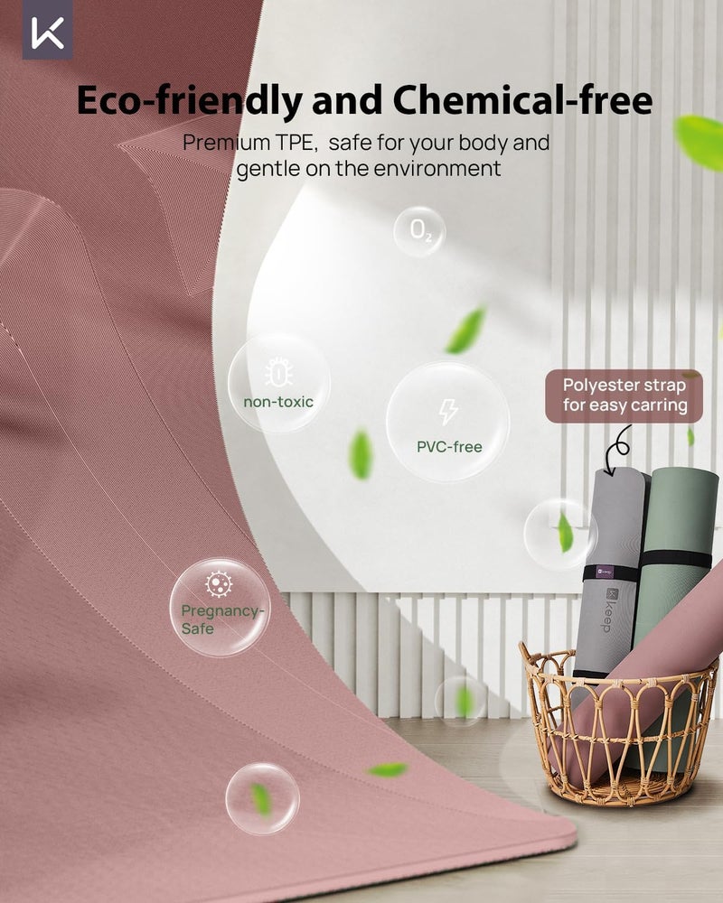 Keep Yoga Mat, 32" Extra Wide Exercise Mat with Strap for Men and Women, 7mm Thick Double-Sided Non-Slip Eco-friendly Yoga Mat for Pilates, Workout and Fitness - Image 5